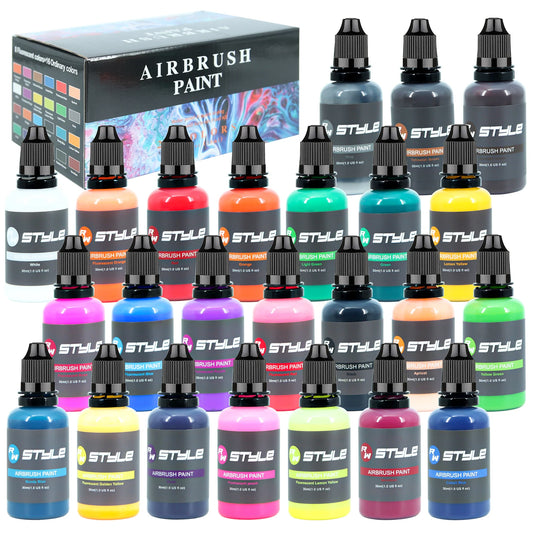 24Colors/Set Airbrush Paint Set, Opaque & Brilliant Acrylic Paint, 1fl Oz, Water Based, Ready To Spray