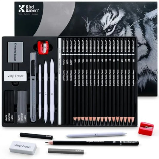 33 Piece Sketching Pencil Set 5H to 14B Pencils Charcoal Pencils Charcoal Sticks Graphite Sticks
