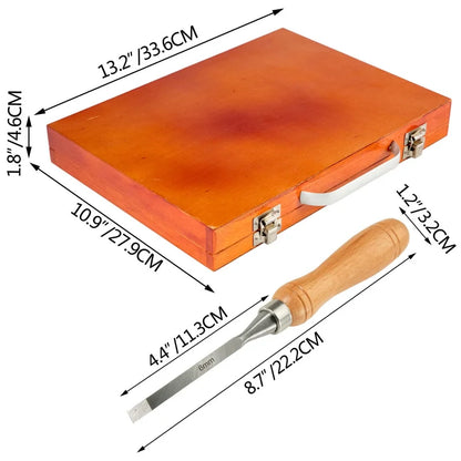 KFFKFF Wood Chisel Sets 12 pcs Hand Chisel 3-3/4 inch Blade Length, with Red Eucalyptus Handle