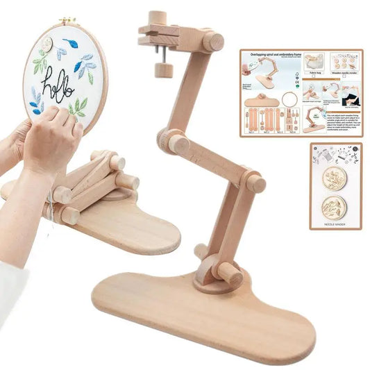 Rotation Adjustable Wooden Embroidery Hoop Desktop Stand Cross Stitch Rack Frames Rings