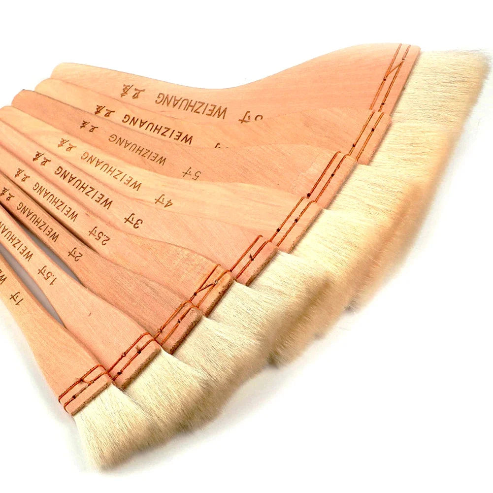 Wooden Handle Goat Hair Paint Brushes Smooth Sanding for Wall 10 Sizes Watercolor Acrylic Oil
