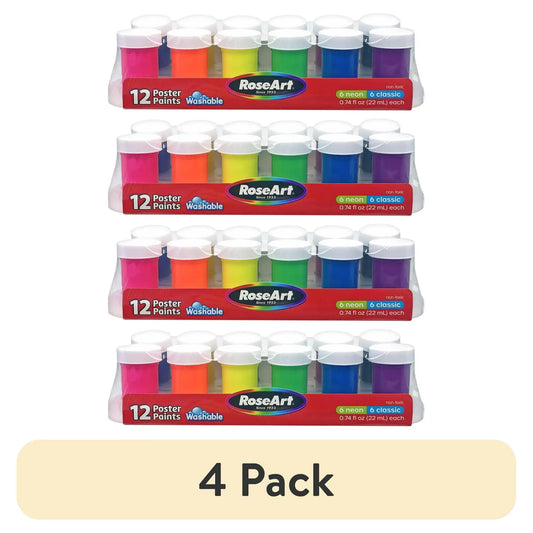 (4 pack) RoseArt Washable Tandem Paint, 12 Vibrant Colors