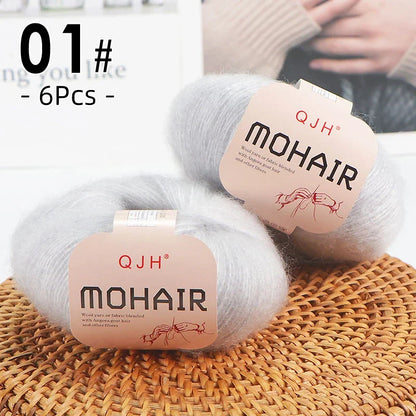 6pcs Soft Mohair Yarn Knitting Angora Yarn for DIY Knitting, Fluffy Lace for Sweater, Scarf, Shawl,25g/pcs