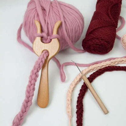 Cord Knitting Fork Wooden Weaving Fork With Loom Hook Crocheting Knitting Fork For Braiding Beginners