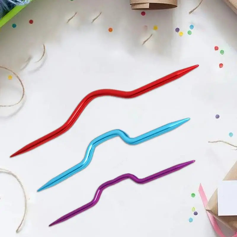 Bent Metal Knitting Needles 3PCS Colorful