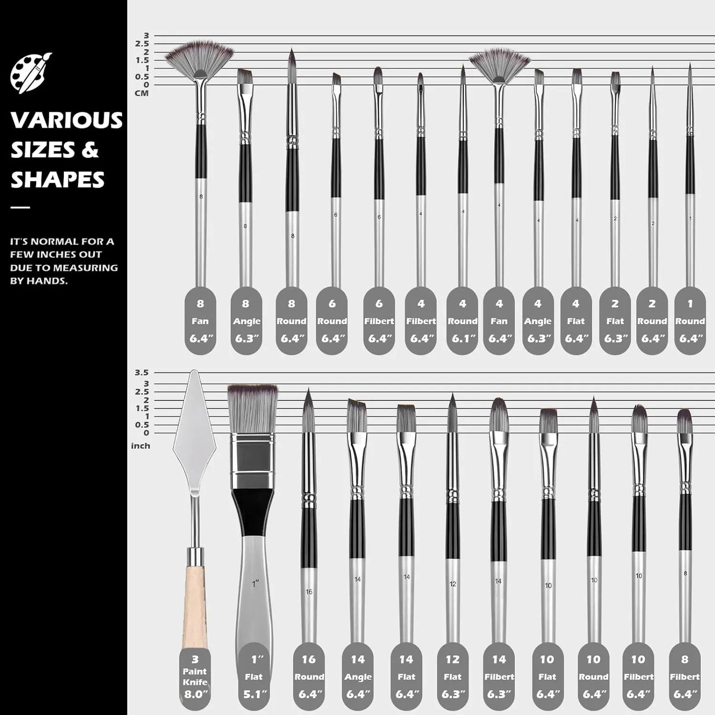 Professional 24-Piece Artist Paint Brush Set - Assorted Flat, Round, Fan & Detail Brushes with Premium Soft Bristles, Wooden Han