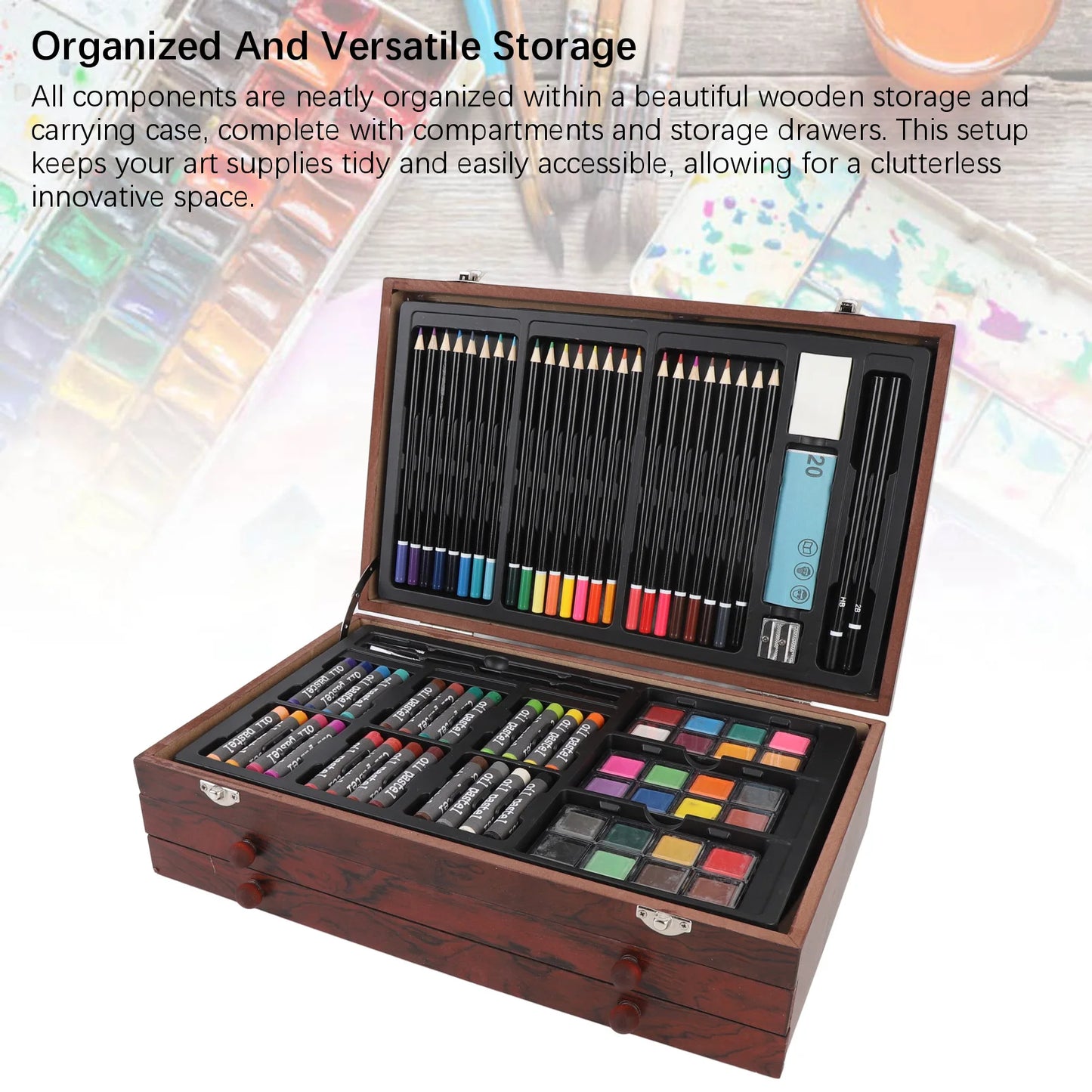 142PCS/set Painting Drawing Art Kit Set Portable Multifunctional Wood Box Set