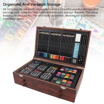 142PCS/set Painting Drawing Art Kit Set Portable Multifunctional Wood Box Set