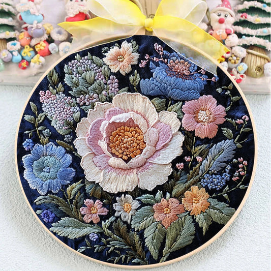Flower Stamped Cross Stitch Embroidery Kits with Hoop Cloth Color Thread