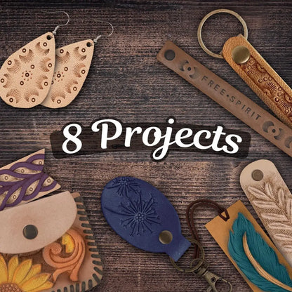 Complete Leather Crafting Kit with Tools, Stamps & Pre-Cut Pieces for Beginners - 80-Piece Set