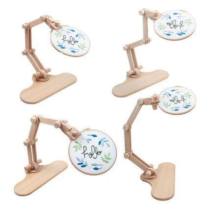 Rotation Adjustable Wooden Embroidery Hoop Desktop Stand Cross Stitch Rack Frames Rings