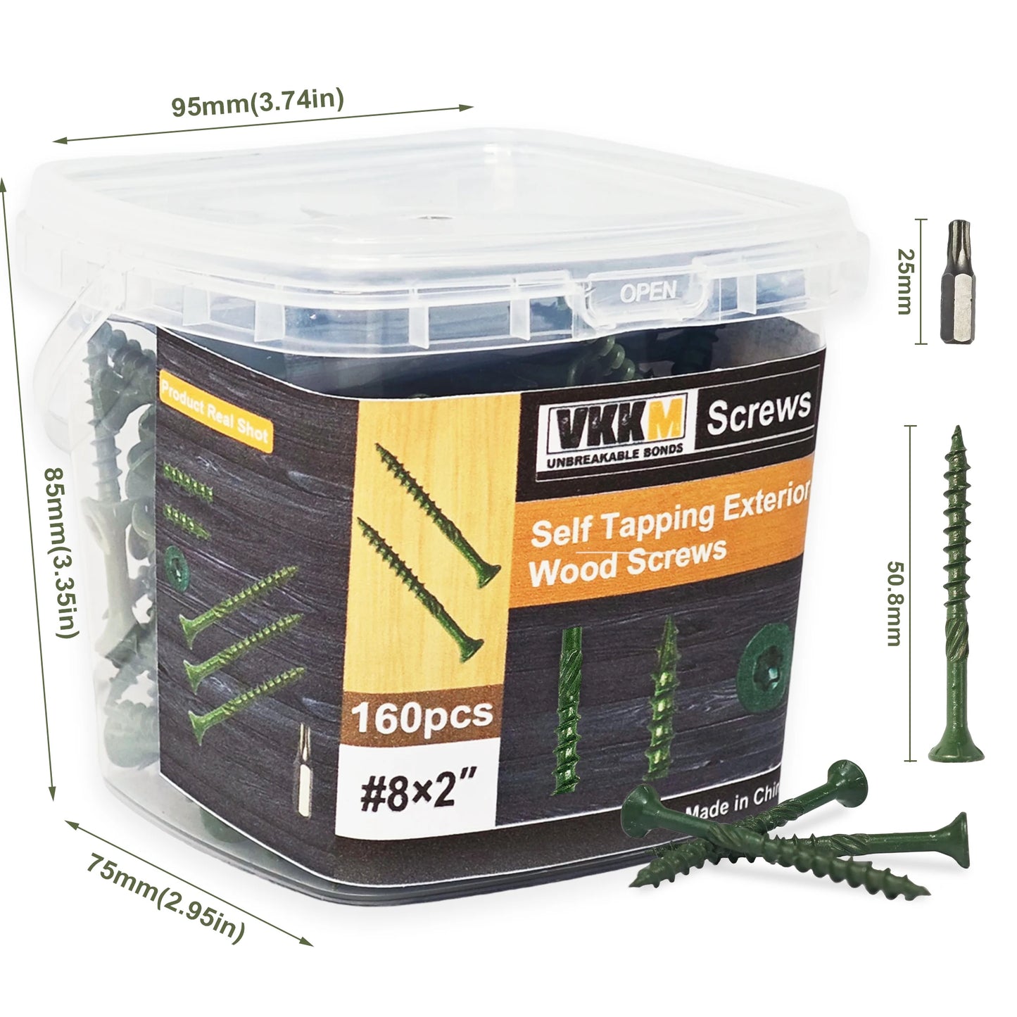 Deck Wood Screws Carbon Steel Green Anti Rust Coating TORX Star Drive Threaded - Free T25  (3 Sizes: #10x3", 8x1.5", 8x2" )