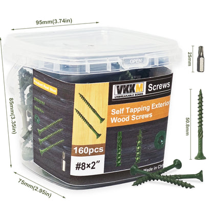 Deck Wood Screws Carbon Steel Green Anti Rust Coating TORX Star Drive Threaded - Free T25  (3 Sizes: #10x3", 8x1.5", 8x2" )