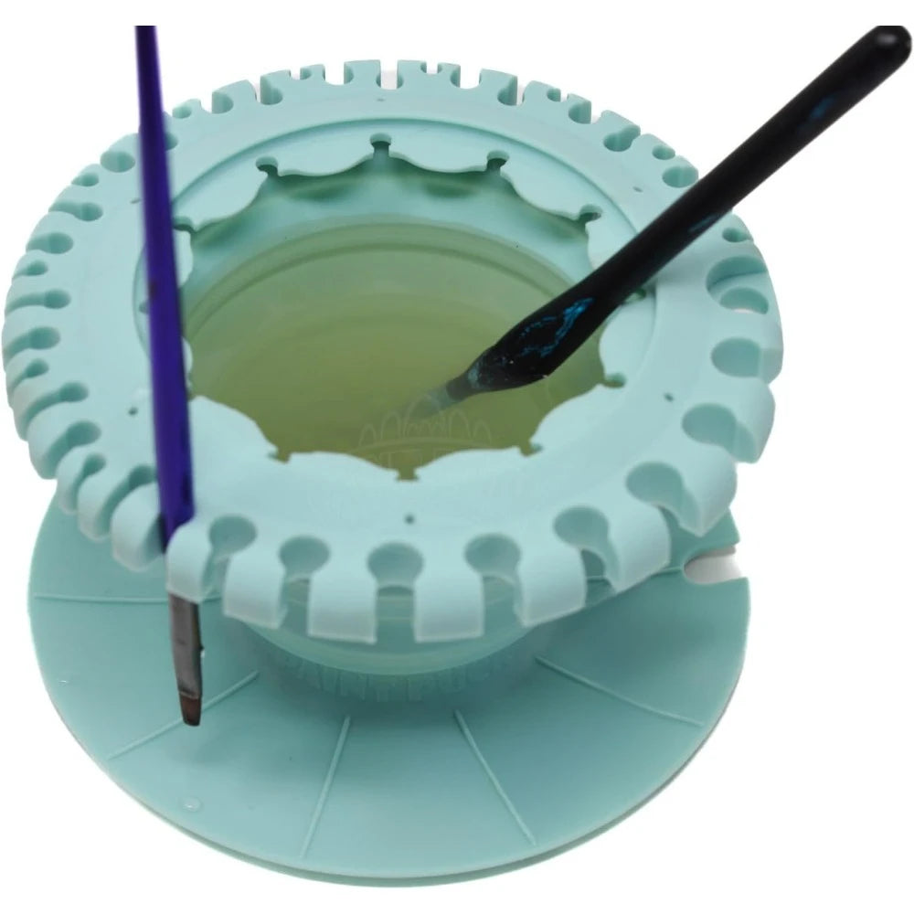 Brush holder and silicone cleaning system for acrylic, watercolor and water-based media