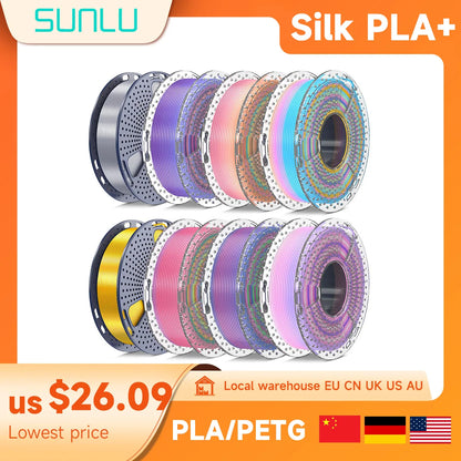 SUNLU Fliament Silk PLA+/PLA/PETG/WOOD/Rainbow Filament 250g 500g/spool 1.75mm mix color