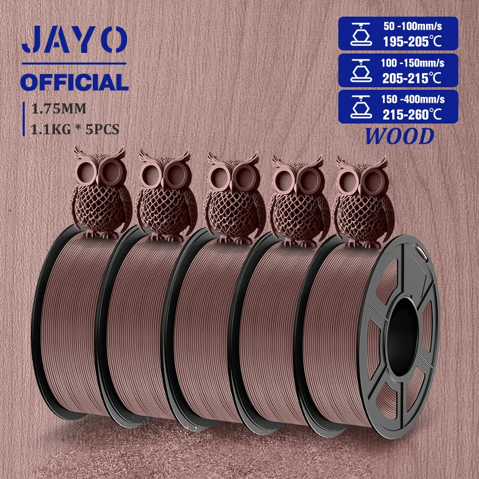 JAYO Wood PLA Filament 1.75mm 5Rolls 15% Real Wood Fiber 3D Filament For FDM 3D Printers