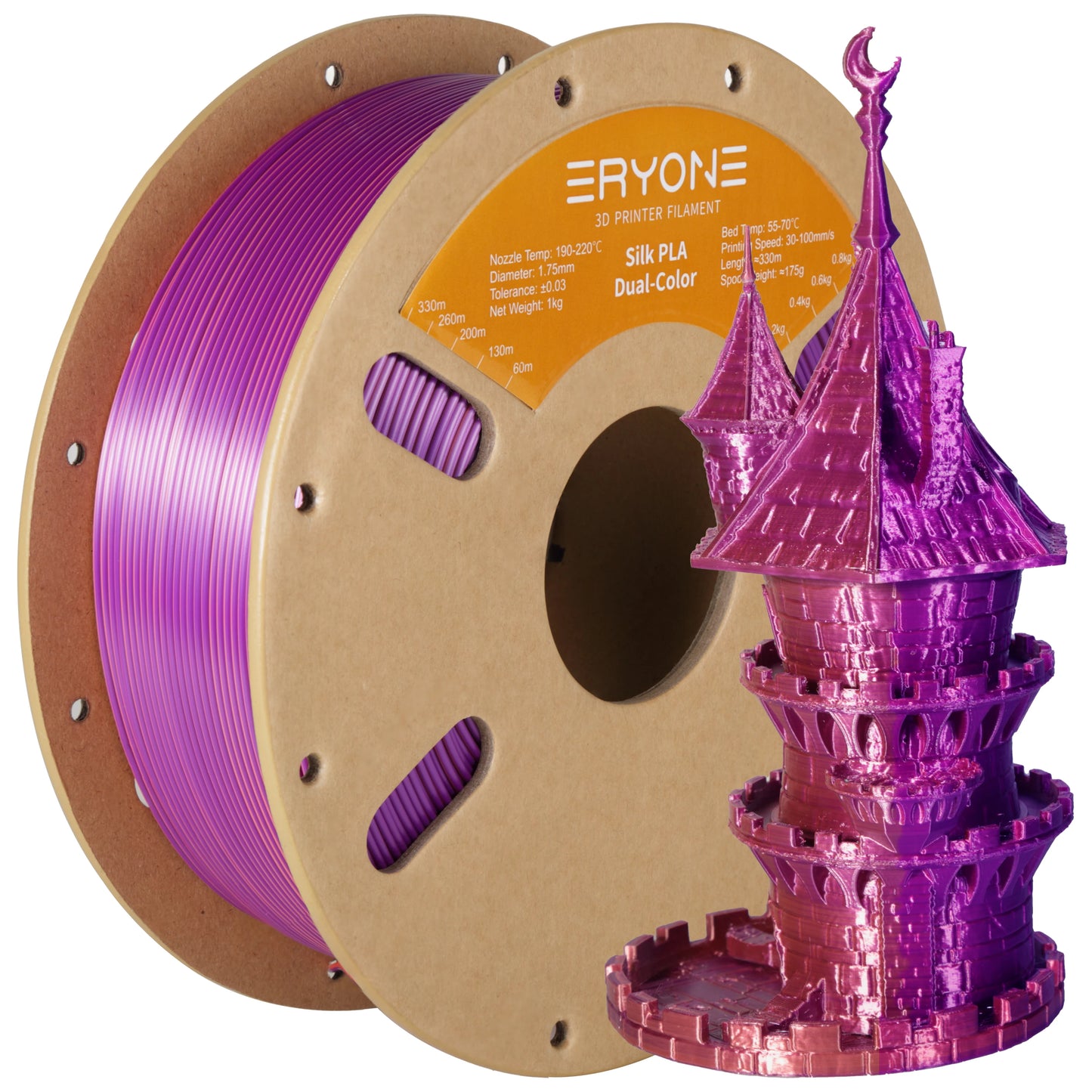 ERYONE PLA Silk Dual Color Premium Filament 3D Print, Diameter:1.75mm, Tolerance:+/-0.03mm,1KG/Spool