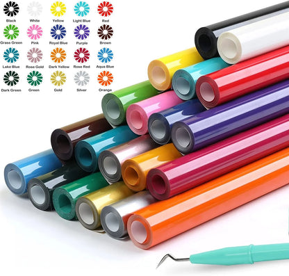 HTVRONT Heat Transfer Vinyl Roll Hot Press Iron-on Tshirt Textiles Film Roll 12inX5Ft,3Ft HTV