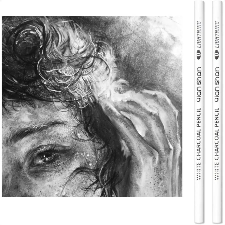 2 Pcs White Sketch Charcoal Pencils Professional High Quality Sketch Highlight Wooden Pencils