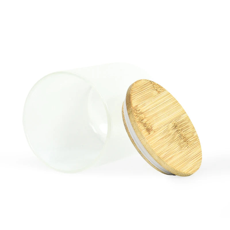 50pcs 10oz Sublimation Frosted Blank Straight Glass Candle Jar With Wooden Lid