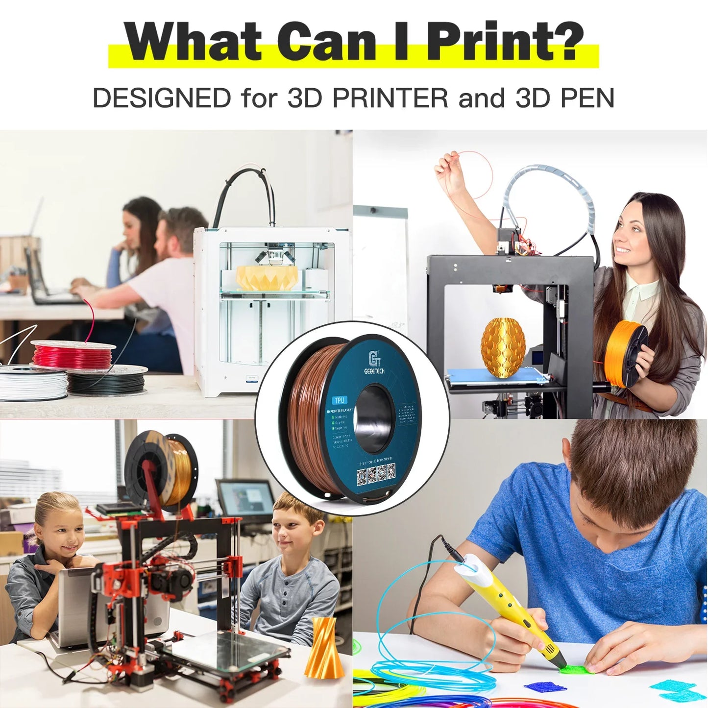 GEEETECH 10Kg TPU 3D Printer Filament material 1kg 2.2LBS/Spool 1.75mm Plastic Vacuum Packaging Non-Toxic Shore Hardness 95A