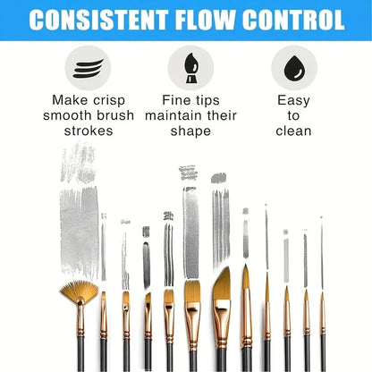 12pcs Nylon Bristle Brush Set Flat Brushes Watercolor Oil Paint And Acrylic Paintings Fabric Brushes