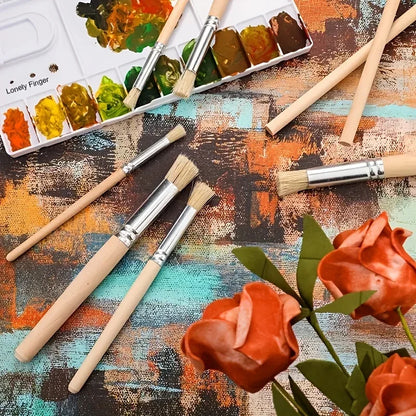 6pcs Stencil Paint Brushes Set Bristle Hair Wooden Handle