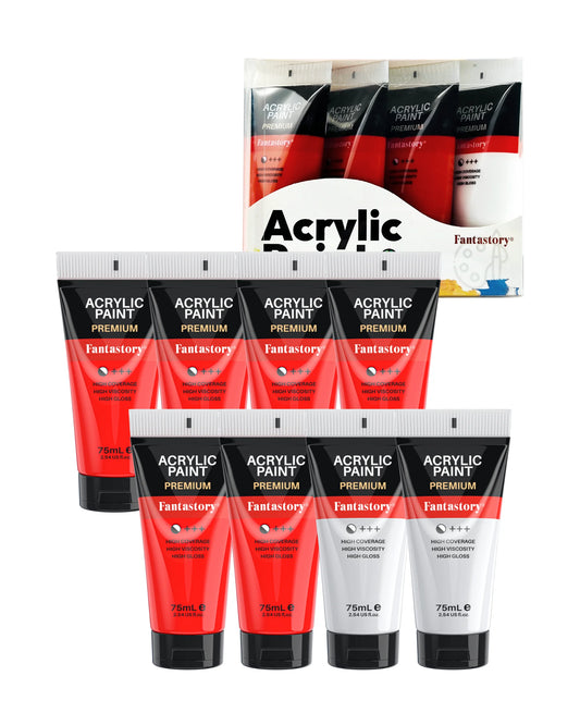Acrylic Paints 20 oz, 8 Pack (6 Red & 2 White) Tubes, Premium Thick Craft Paints