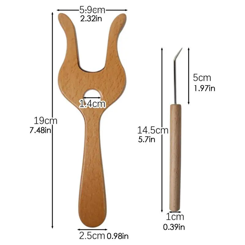 Cord Knitting Fork Wooden Weaving Fork With Loom Hook Crocheting Knitting Fork For Braiding Beginners