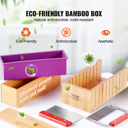 SucceBuy Soap Making Kit Bamboo Cutting Box and Inner Box with Silicone Mold Stainless Steel Straight Cutter and Wavy Cutter