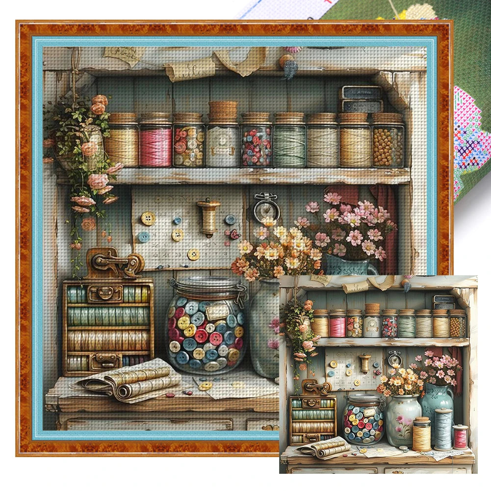Full Embroidery Eco-cotton Thread 11CT Printed Flower Cross Stitch Kit Art