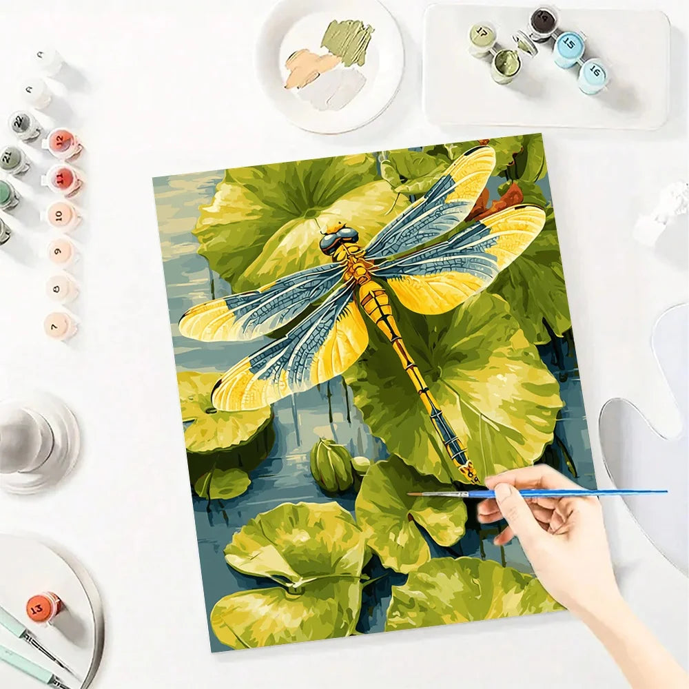 Dragonfly DIY Art Paint By Numbers Kit Hand Painted On Canvas