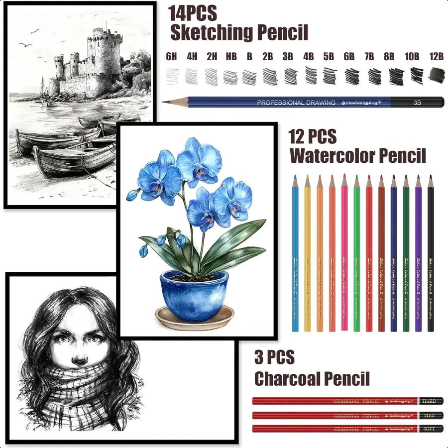 Drawing Pencils Sketching Kit Graphite Charcoal Colored Pencils