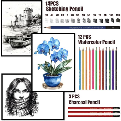 Drawing Pencils Sketching Kit Graphite Charcoal Colored Pencils