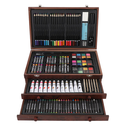 1 Set Wooden Art Set 24PCS Colored Pencils 24PCS Oil Pastels 60PCS Crayons Watercolor Paints and Drawing Set