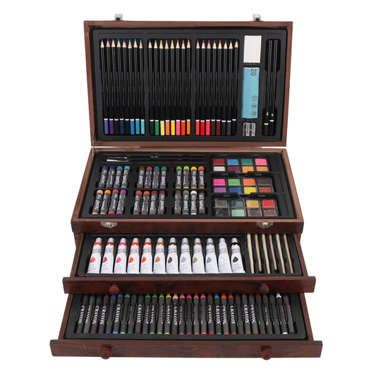 1 Set Wooden Art Set 24PCS Colored Pencils 24PCS Oil Pastels 60PCS Crayons Watercolor Paints and Drawing Set