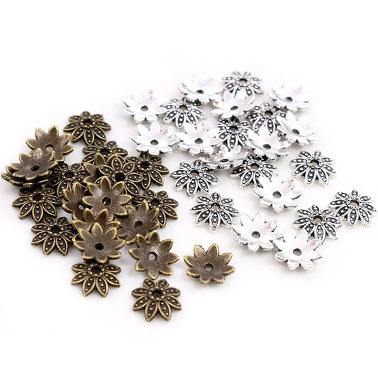 50pcs 8mm 10mm Beads Cap Antique Silver Plated Bronze Flower Shape Spacer Bead End Caps Findings