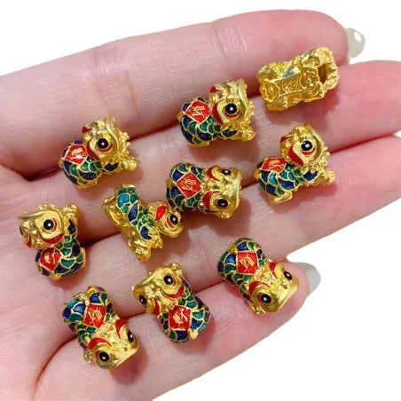 24k pure gold lion charms 999 real gold enamel colorful charms fine dance charms