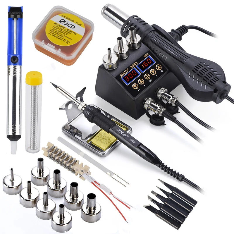 JCD 8898 750W Soldering Station 2 in 1 LCD Digital display Rework Welding Station Kit Hot Air Repair Solder tools