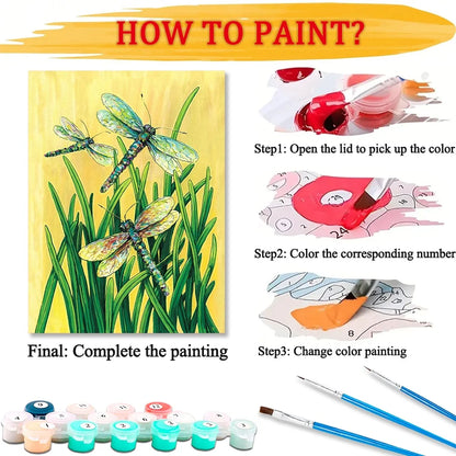 Dragonfly DIY Art Paint By Numbers Kit Hand Painted On Canvas