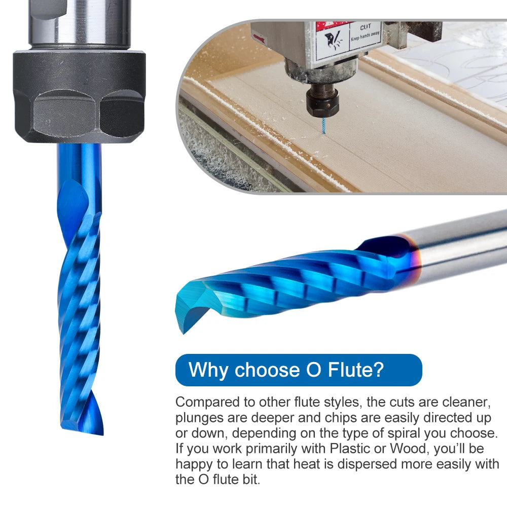 XCAN Single Flute Spiral Milling Cutter Set 1-3.175mm 10Pcs Shank CNC End for Wood MDF PVC