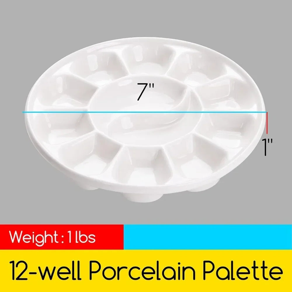 12 well round porcelain palette gouache, 7 inches