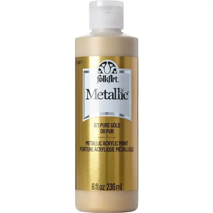 (3 pack) FolkArt Metallic Acrylic Craft Paint, Metallic Finish, Pure Gold, 8 fl oz