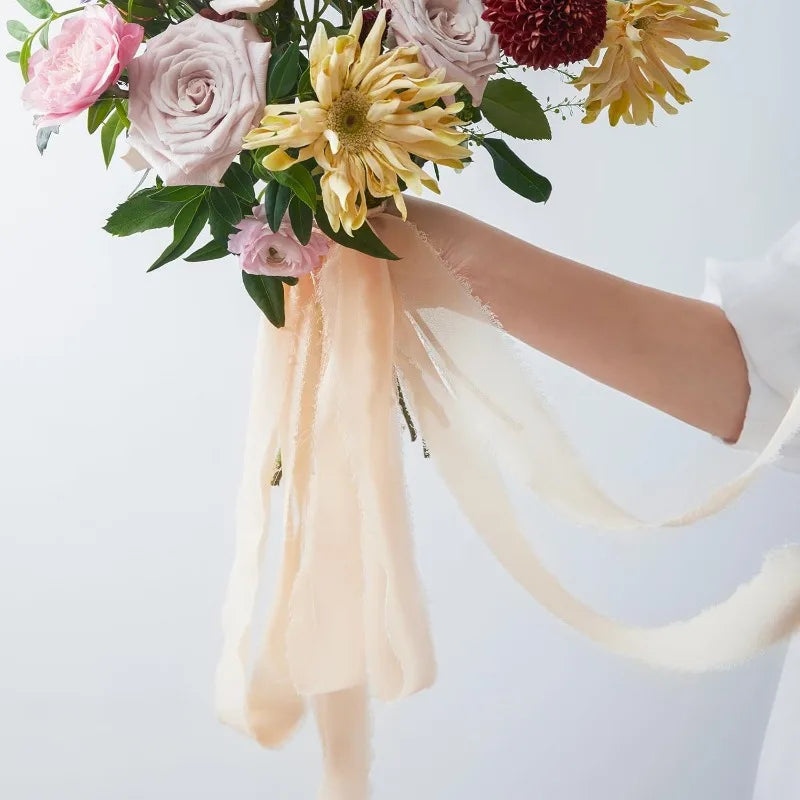 3 Rolls Champagne Chiffon Ribbon Set - Sheer Fabric