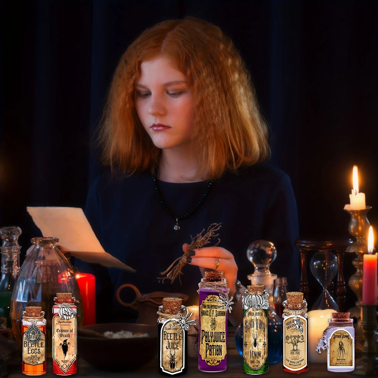 164 pcs Halloween Potion Bottles with Cork, Indoor Witchcraft Supplies Apothecary Bottles