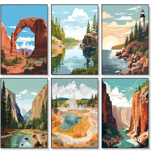 Pack Paint by Numbers Kit for Adults Beginner, National Park Paint by Number Kits on Canvas Without Frame