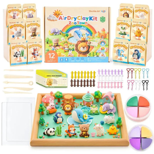 Air Dry Clay for Kids Zoo Town, 55 PCS Modeling Clay Kit with Sculpting Tools and Tutorials, Safe amp NonSticky
