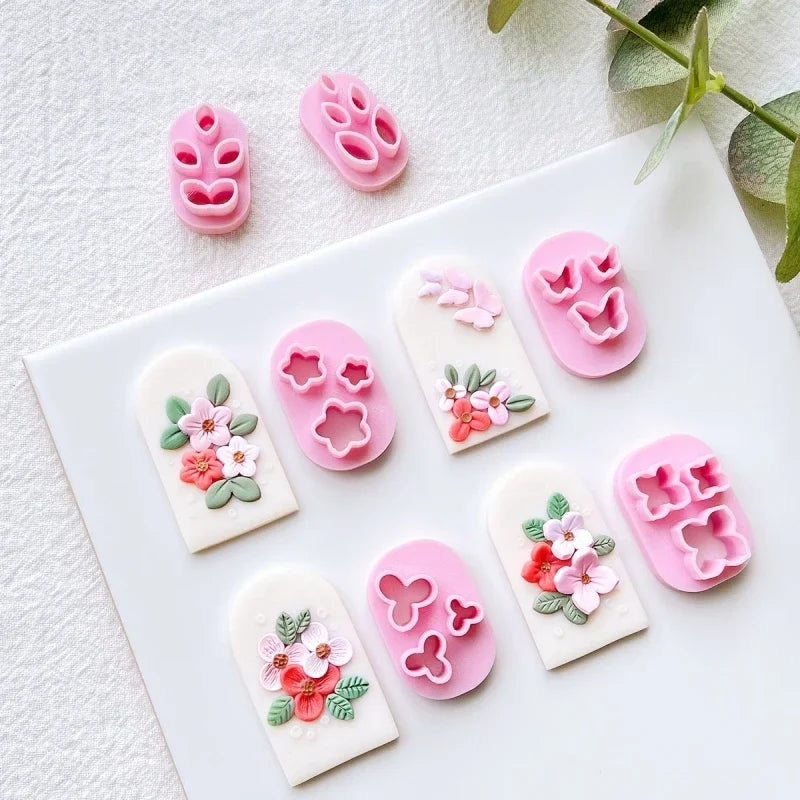 Plant Series and Mini Butterflies Shape Soft Pottery Polymer Mold Bohemian Clay Cutter Handmade Set of Embossed Cutting Mold