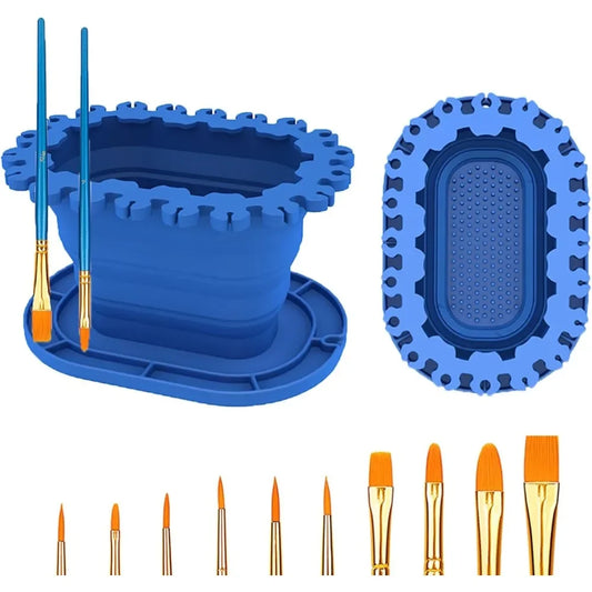 Paint brush cleaning rinse cup, foldable brush holder, watercolor and water-based media