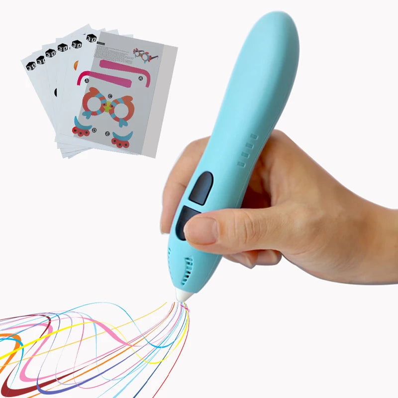 CRH Super Low Tem 3D Printing Pen - Includes 3D Pen, 12 Colors of PCL Filament Refill with Stencil Guide and User Manual, Blue